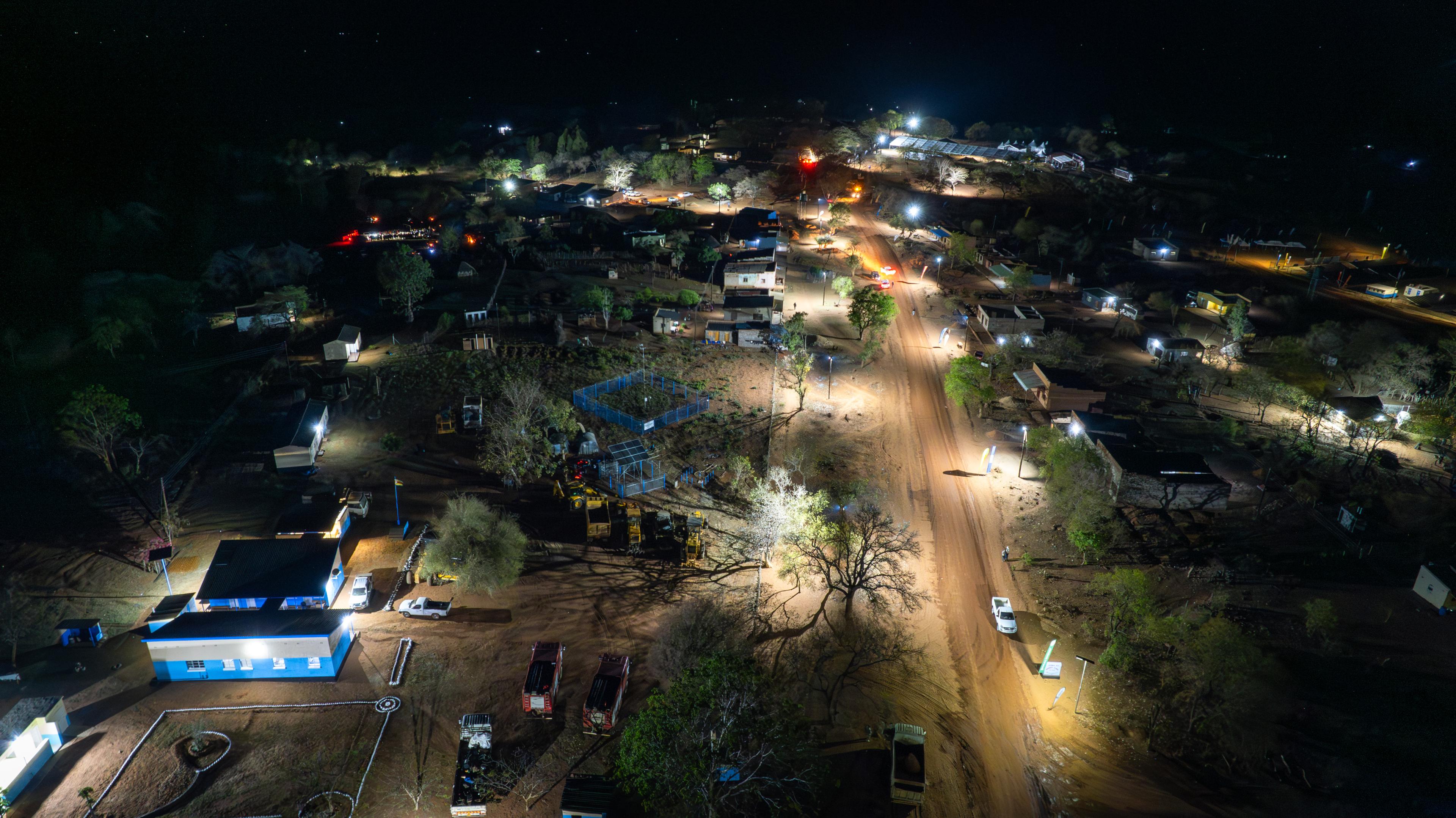 Zimbabwe Village at night with the lights on